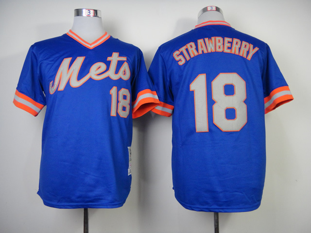 Men New York Mets 18 Strawberry Blue Throwback 1983 MLB Jerseys